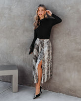 Bittersweet Revenge Snake Pleated Slit Midi Skirt